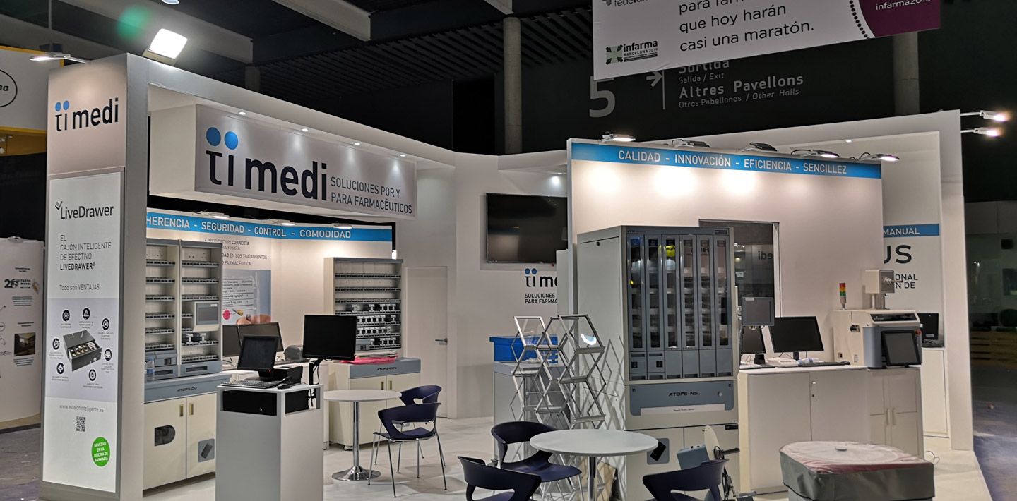 Exhibition stand builders in Barcelona showcasing a modern, custom-designed booth with innovative features, vibrant graphics, and an engaging layout tailored for trade shows and exhibitions.