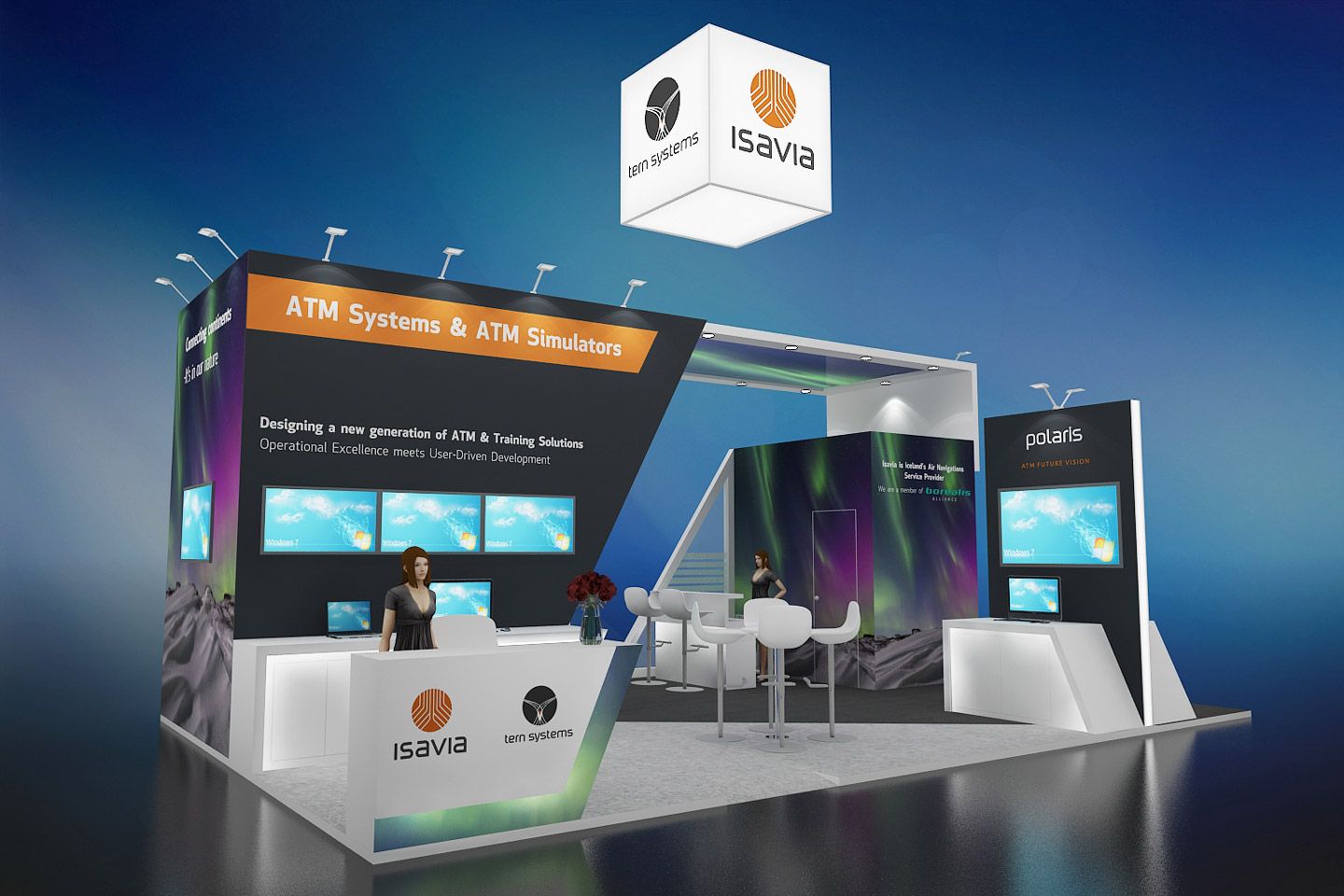 Custom exhibition stand design at Fira Barcelona, featuring modern booth construction with eye-catching graphics and interactive displays for maximum brand visibility