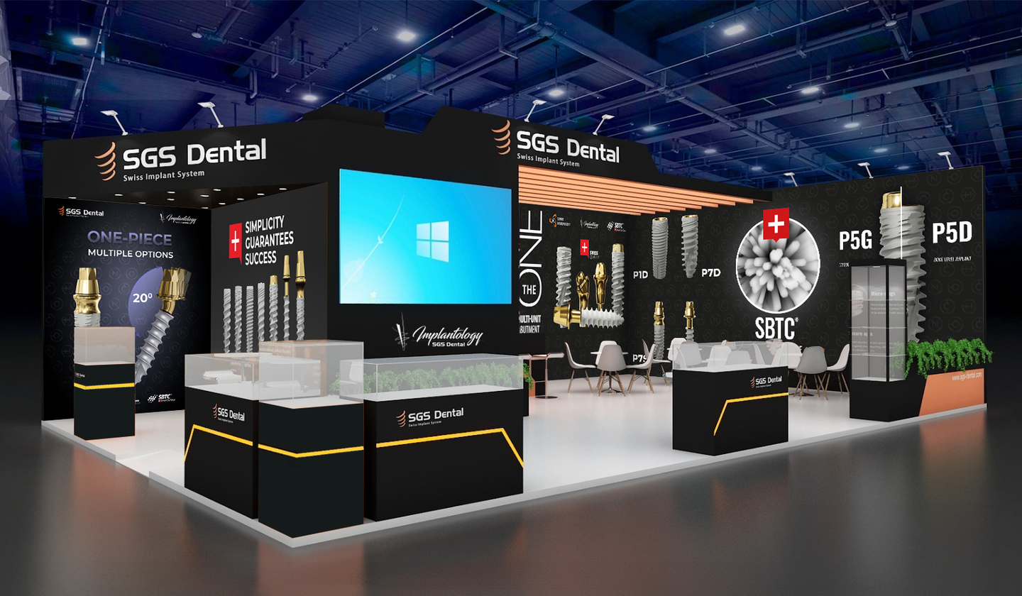 A modern exhibition booth designed and built by ADAM EXPO STAND, featuring innovative design elements, vibrant graphics, and interactive displays, ideal for attracting attendees at trade shows and exhibitions.